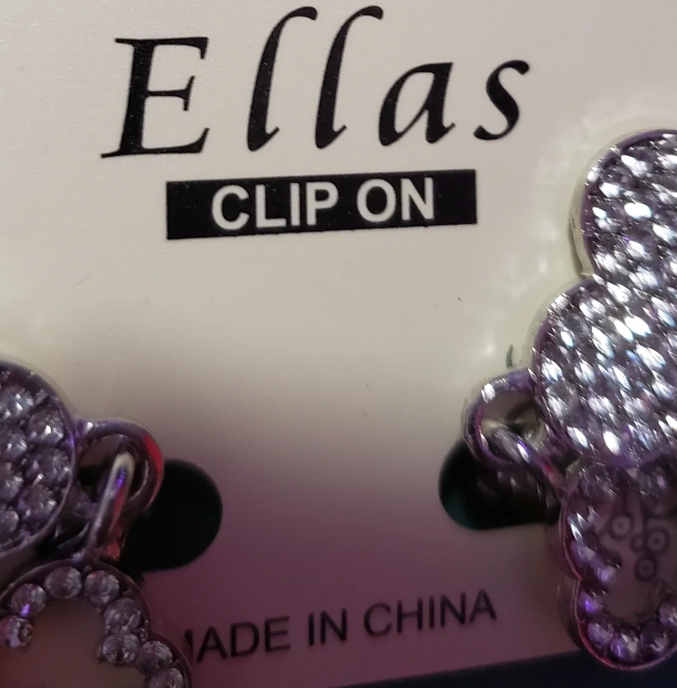Ella Silver Crystal Clover Earrings Clip-on